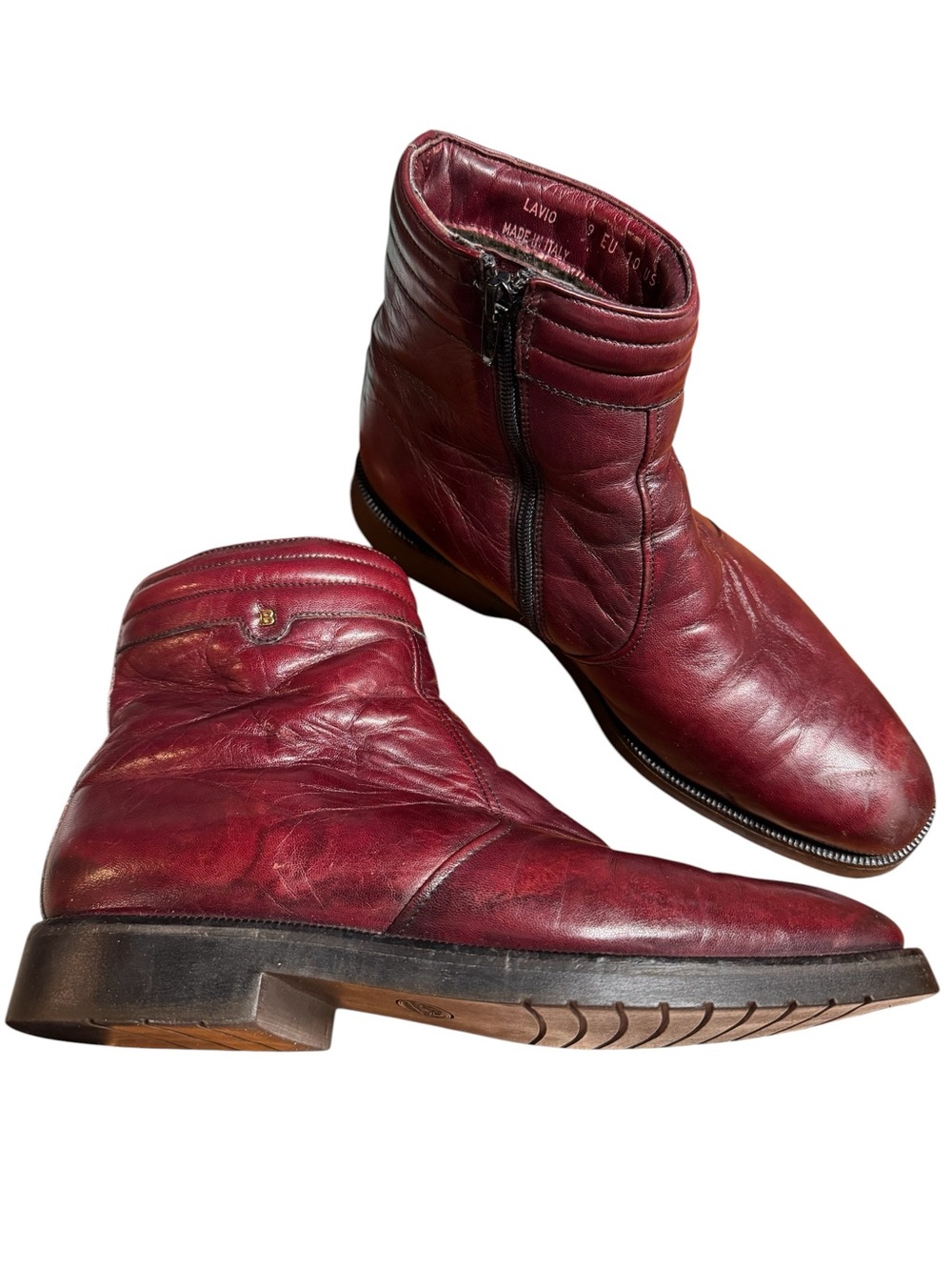 Bally VTG Lavio Oxblood Leather Boots Mens 9 EU 10 US Side Zip Shearling Italy